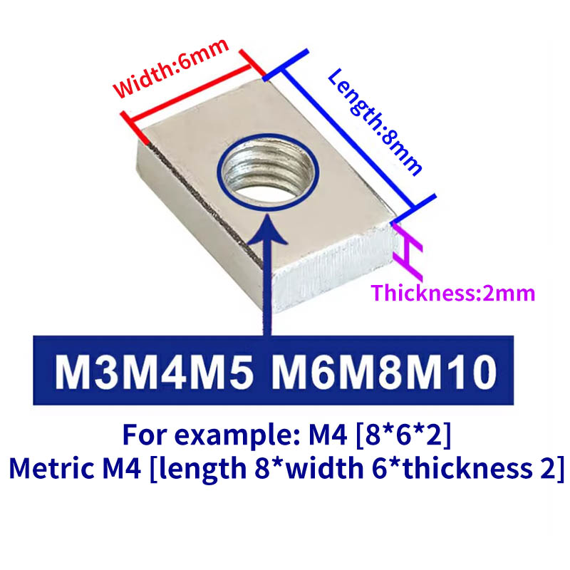 Square Nut Square Nut Special-Shaped Slot Nut Iron Nut Gasket M6 Rectangular Nut Block
